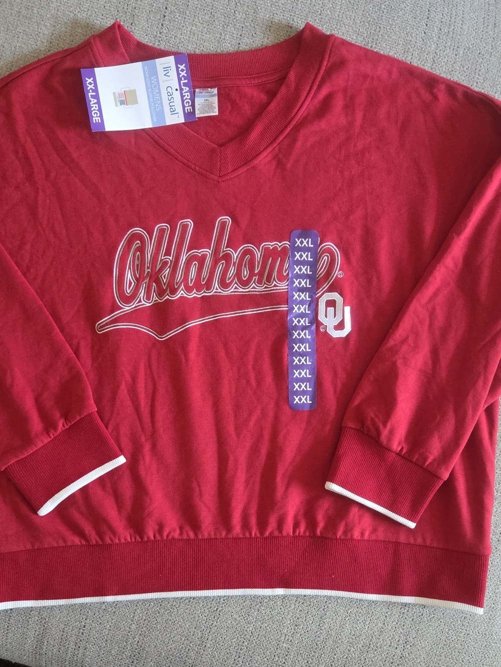 Oklahoma Red Long-Sleeve Sweatshirt - Casual V-Neck